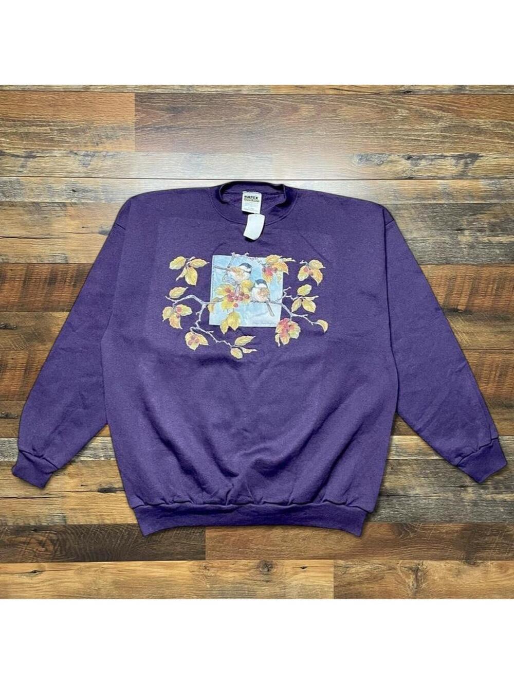 Vintage 90s Birds Floral Nature Crewneck Sweatshirt Size XL.